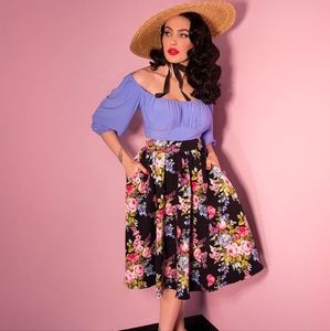 Vixen by Micheline Pitt black floral skirt NWT